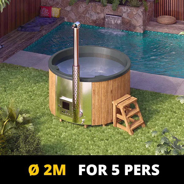 pic Round Hot Tub with integrated wood-fired stove for 5 people