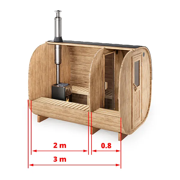 pic 1 3m for 4 persons round barrel cube sauna with dressing room