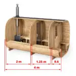 pic 1 4m for 4 persons round barrel cube sauna with dressing room and outside seats