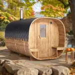 pic 2 4m for 4 persons round barrel cube sauna with dressing room and outside seats